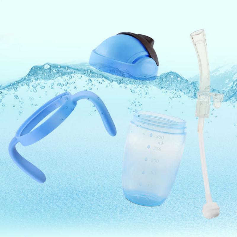 Trinkflasche mit Strohhalm, 300 ml, Dysphagiebecher mit Deckel für Senioren, auslaufsicherer Trinkbecher mit Strohhalm und Griff, Dysphagieflasche für Senioren