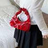 Cloud Pleated Shoulder Bag Pu Leather Women Handbags Portable Bow Ribbon Bags Girls