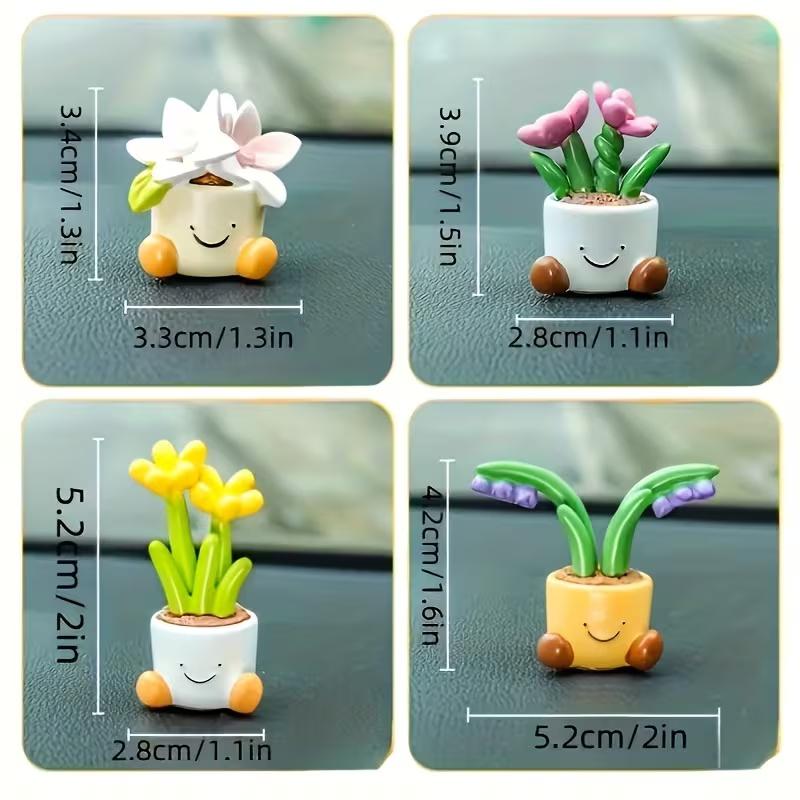 Mini Potted Flower Car Decorations - Charming Center Console Ornaments, Luxury Interior Accents for Dashboard & Cup Holder