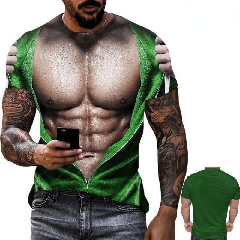 Men's Realistic 3D Muscle Tattoo Printed T-Shirt Funny Novelty Casual Camiseta Summer Holiday Streetwear Short Sleeve Tees