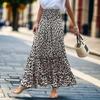 Fashoin Leopard Print A Line Casual Długa Spódnica Kobiety Plus Size Wysoka Talia Elegancka Luźna Spódnica Damska Vintage Falbany Prosta Spódnica Damska 24512