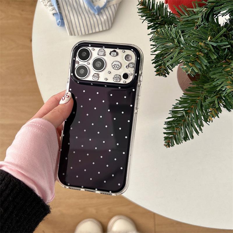 

Korean-Style Black Polka Dot Phone Case for iPhone 14/15/16 Pro & 17 Pro Max 17