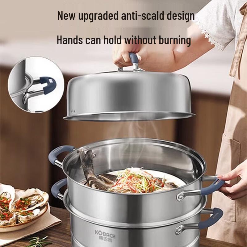 Kobach 304 Stainless Steel 3-Layer Steamer Pot, 32cm