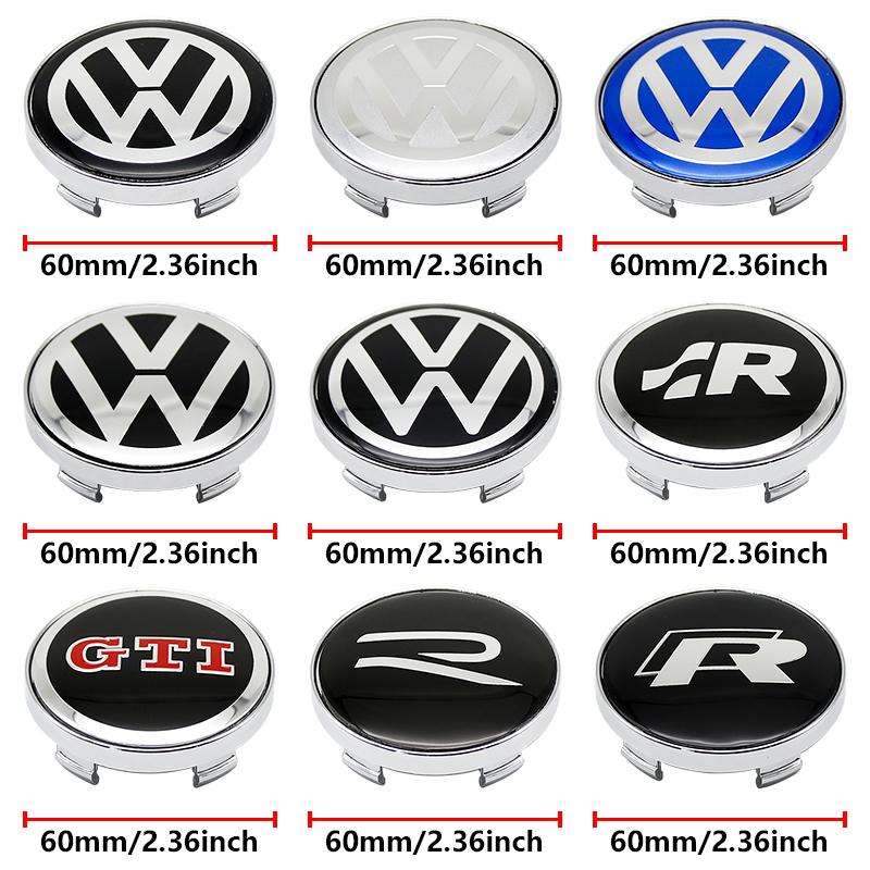 Pour VW VOLKSWAGEN Nouveau 4pcs 56mm Emblème de Roue de Voiture Autocollant Central 60mm Cache-Moyeux de Roue Accessoire Pour VW golf Passat R Rline GTI