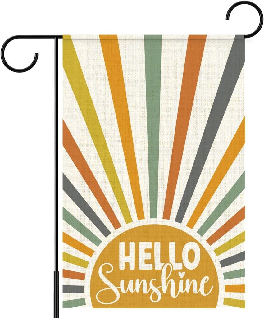 Hello Sunshine Garden Ag for Outside,Boho Summer Sunshine Yard Ags for Lawn Porch Outdoor Decorations 12x18 Double Sided