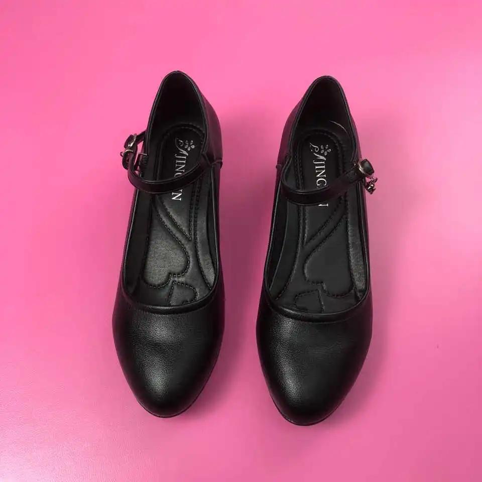  sapatos femininas women cute round toe black soft leather office square heel shoes lady retro elegant work shoes ab572