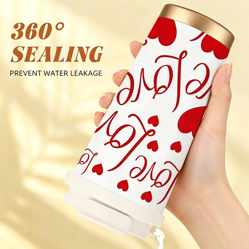 532ml Coffee Mug Full Print Love Heart Motif Strap Coffee Cup Unisex Commuter Coffee Mug Portable Travel Coffee Mug 304Steel Hot Cold Cup