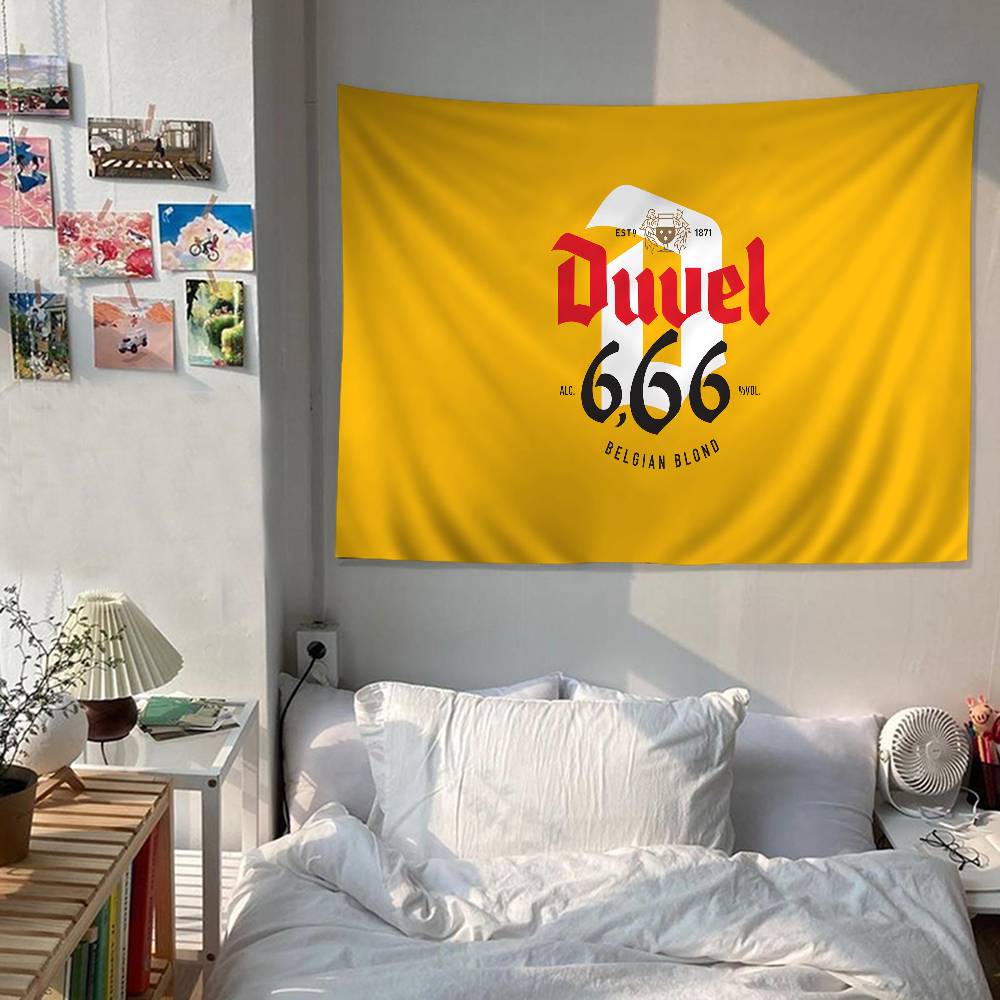 Duvel Bier Anime Wandteppich Hippie Blume Wandteppiche Schlafsaal Dekor Wandbehang Heimdekor