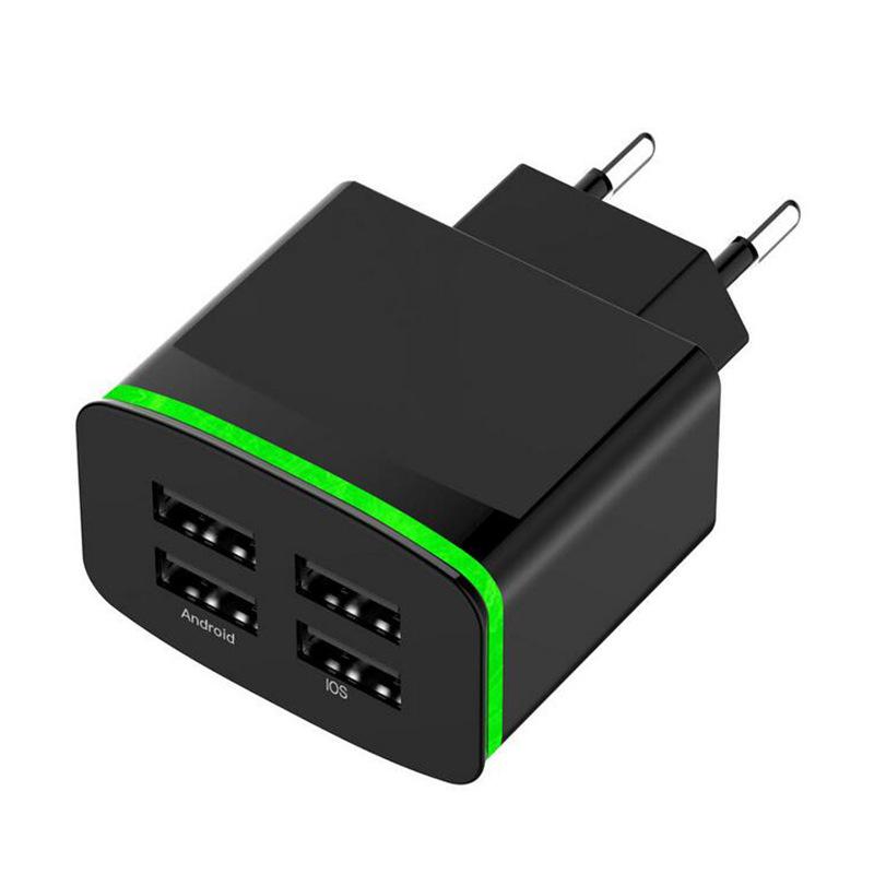 

4 USB Ports Wall Charger 5V 4A Fast Phone Charge Adapter EU Plug for Mobile Phone чорний