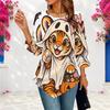 Ladies Plus Size Loose Three Quarter Sleeve Blouse Pointed Hem Breathable Casual Office Daily Top