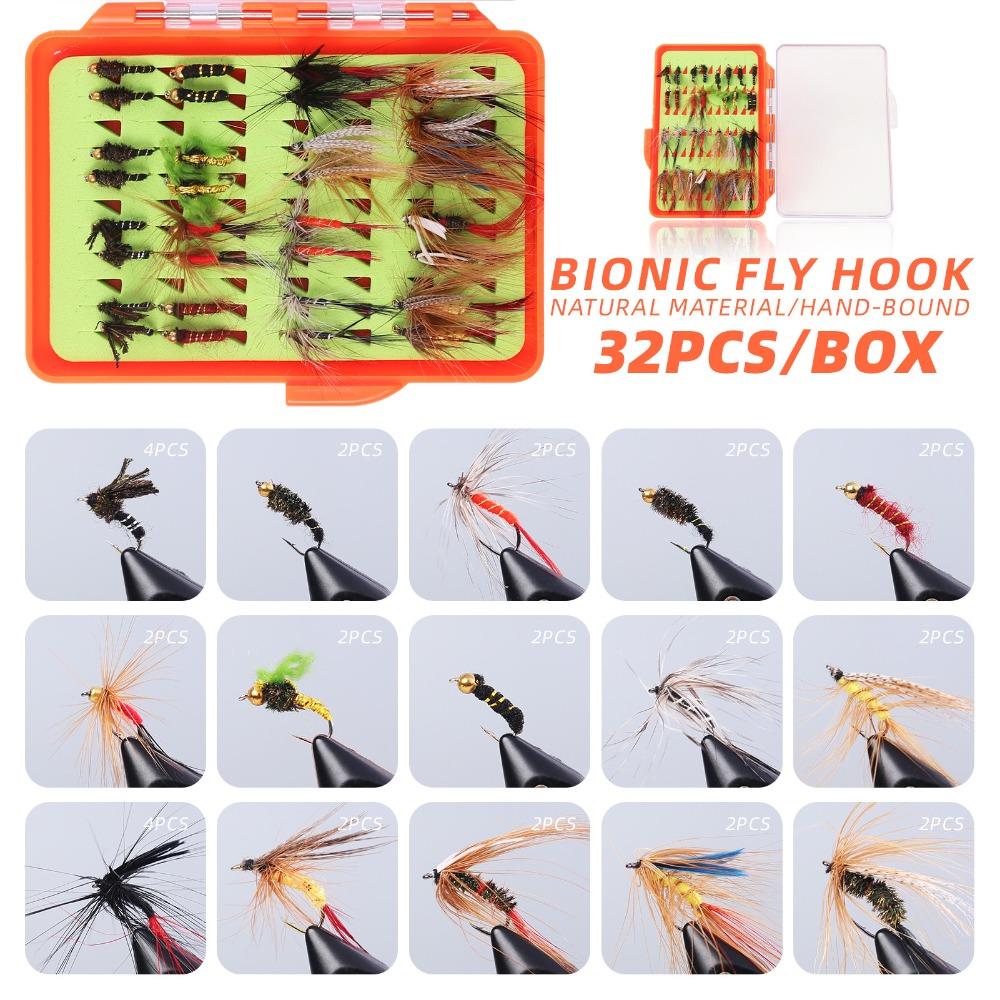 30/32PCS with Carbon Steel Hook Fly Fishing Lures Lightweight Fly Fishing Bait Kit  For Trout