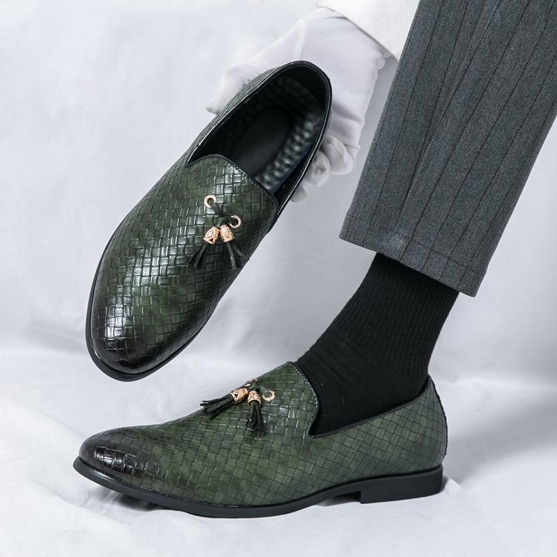 Trendy New Men's Knit Pattern Tassels Shoes Gentleman Business Flats Dress Loafers Homecoming Pageant Footwear  Zapatos Hombre