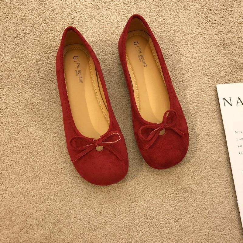 Single Shoes Women's New Flat Bottom Suede Round Head Shallow Mouth Versatile Lazy One-pedal Ballet