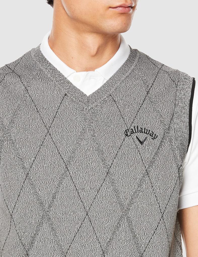 Pánská pletená vesta Golf C22219100 3L [Callaway] s výstřihem do V (Svetr s argyle vzorem/odpuzující vodu) / / 1022_Gray