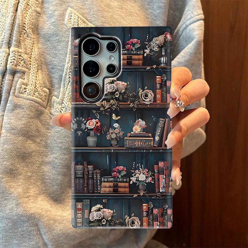 Hot-selling Retro Dark Tone Bookshelf Floral Samsung Galaxy S24Ultra Phone Case Samsung S25 Case