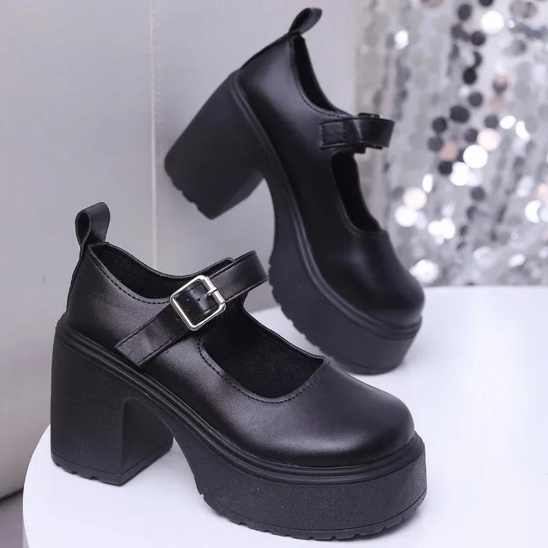 Fashion Mary Jane Shoes 2025 Fashion Light Women's Shoes Buckle Strap High Heels Fashion Shallow Office and Career Plus Size Black Heels