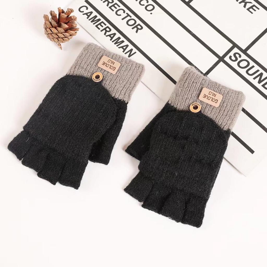 Half-finger  Flip  Gloves for Women in Winter   Cute and Warm  Exposed Fingers  in Autumn  and  Winter