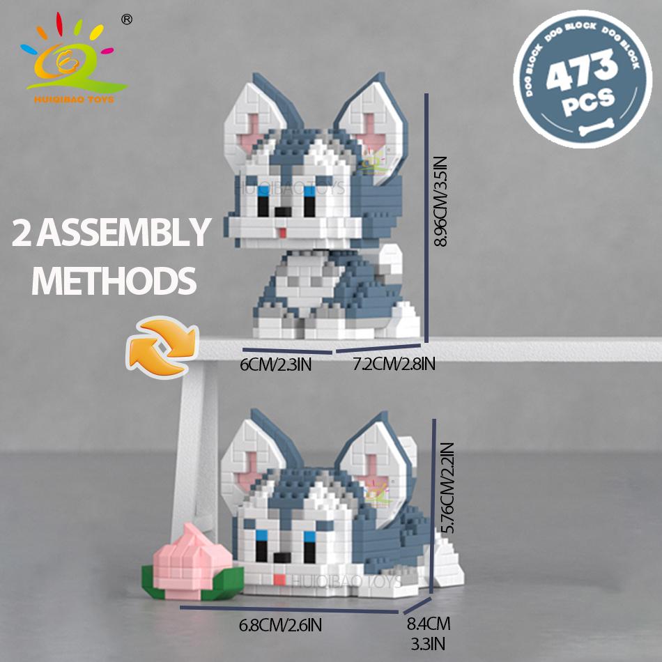 HUIQIBAO Cute Pet Dog Cat Micro Model Building Block Kids Mini City Cartoon Animal Diamond Bricks Educational Toys Children Gift