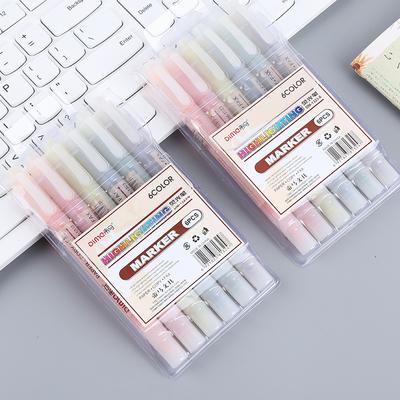 6/5Colors/box Double Headed Highlighter Pen Collection Fluorescent Markers Highlighters Pens Art Marker Japanese Charming Kawaii Stationery
