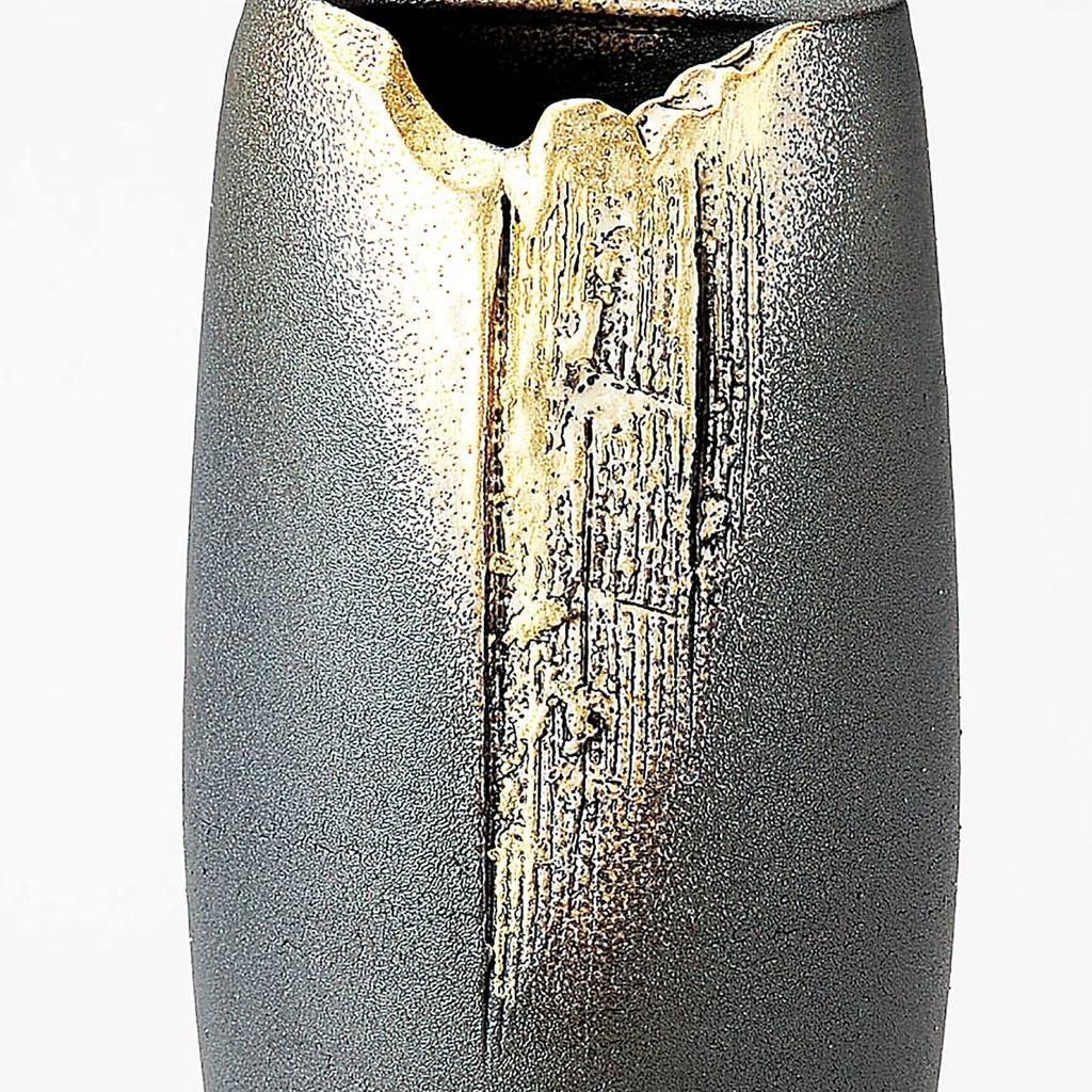 Marui Seito Shigaraki Ware Hechimon Flower Vase, Large, Vertical, Brown, Manju (Longevity) Buddhist Altar, Ceramic, MR-1-2568, 29cm