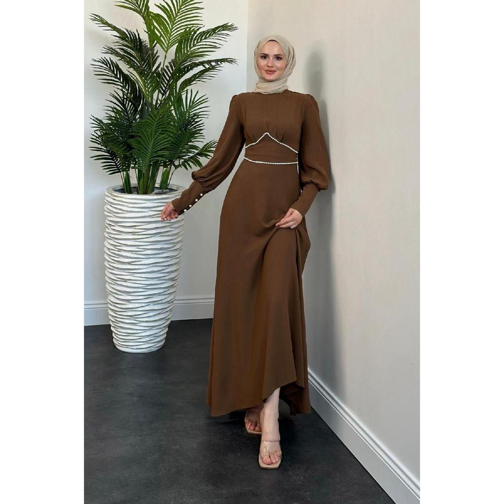 Lucas Pearl Detail Crepe Dress Black