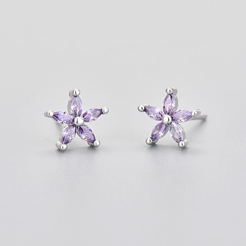 Colorful Zircon Flower Cat's Eye Earrings - Five-Petal Design with Rhinestones for Girls