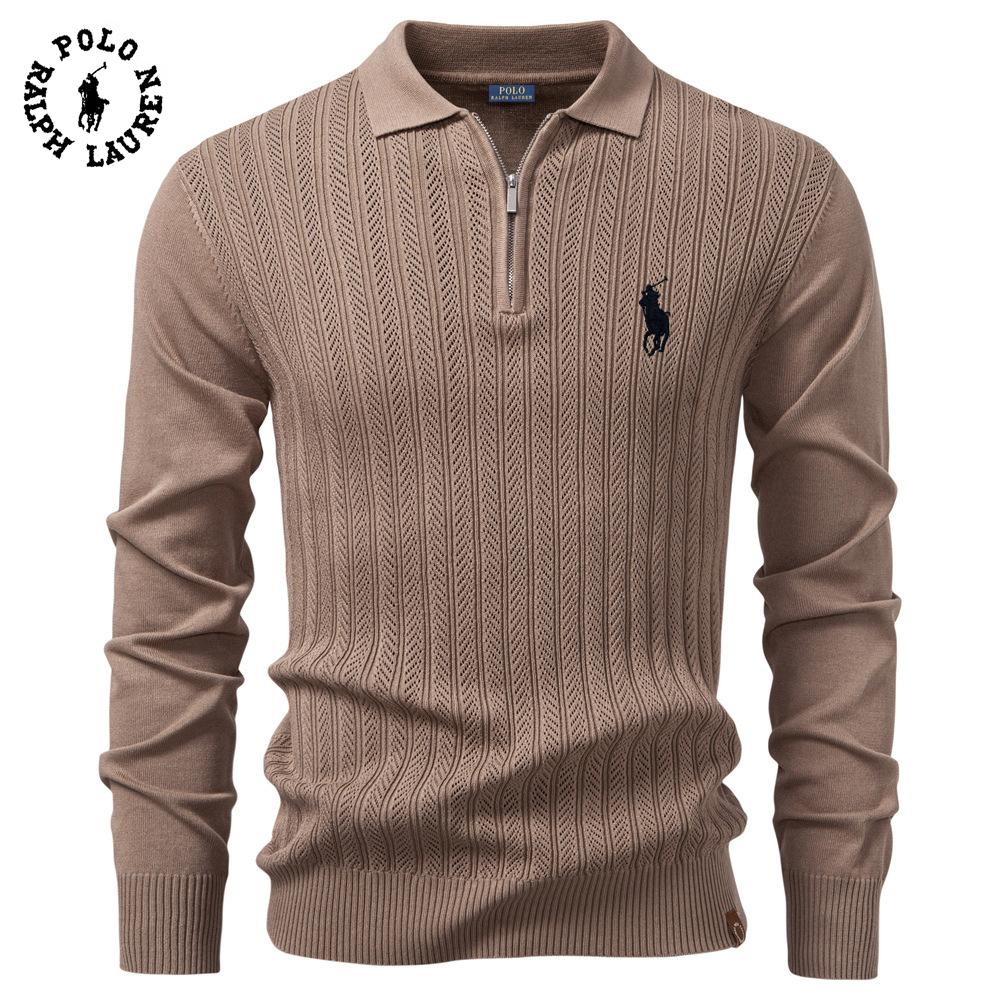 Polo Ralph Lauren Podzimní a zimní výšivka Nový pánský svetr s dlouhým rukávem Pletený svetr na půl zipu Business casual Tenký svetr
