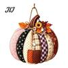 Seasonal Indoor Outdoor Sign Patchwork Pumpkin Wooden Door Hanger, Fall Harvest Halloween Decorative Maple Leaf Wreath with Leaves Berries, Farmhouse