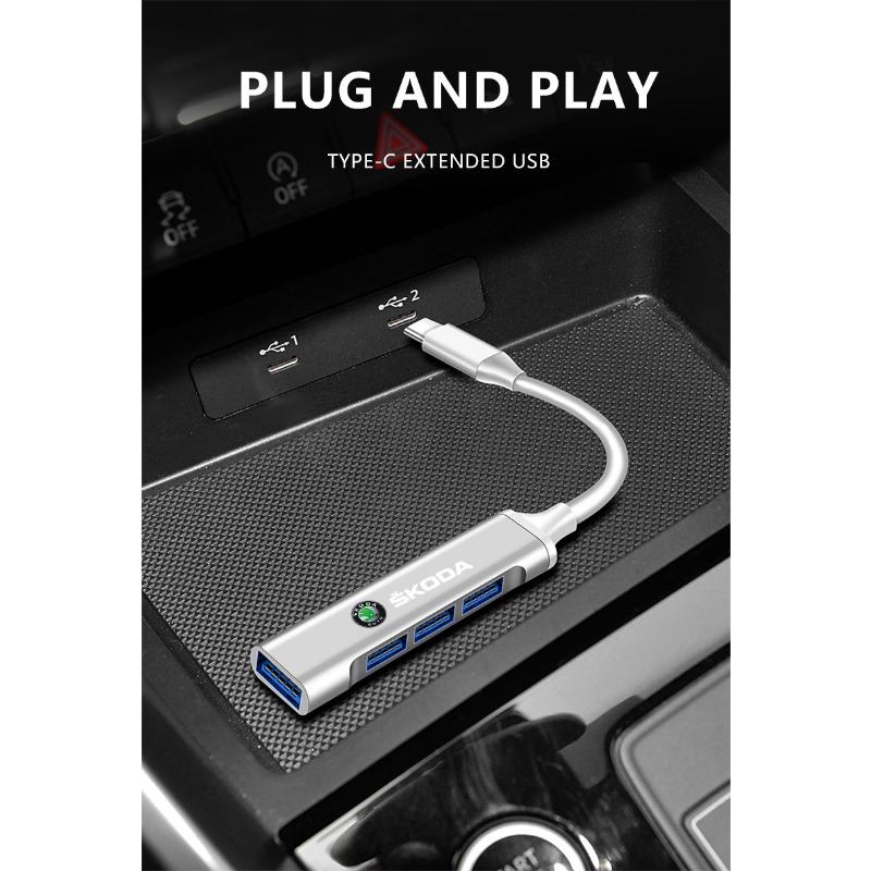 4 Ports USB 3.0 HUB TYPE-C Multi High Data Transmission Car Adapter for Skoda Fabia Kodiaq Kamiq Superb Yeti Octavia Enyaq Rapid Karoq Derivati