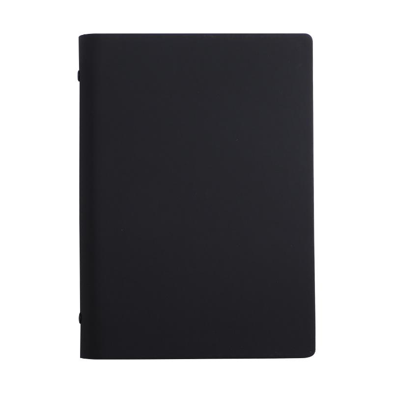 Minimalist Black A5 PU Leather Loose-Leaf Notebook with Black Card Paper Inner Pages