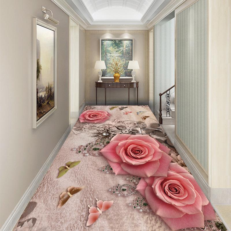 Pastoral Corridor Carpet Grass Stream Hallway Rug Flower Print Living Room Area Rug Kids Room Decor Play Mat Bedroom Kitchen Mat