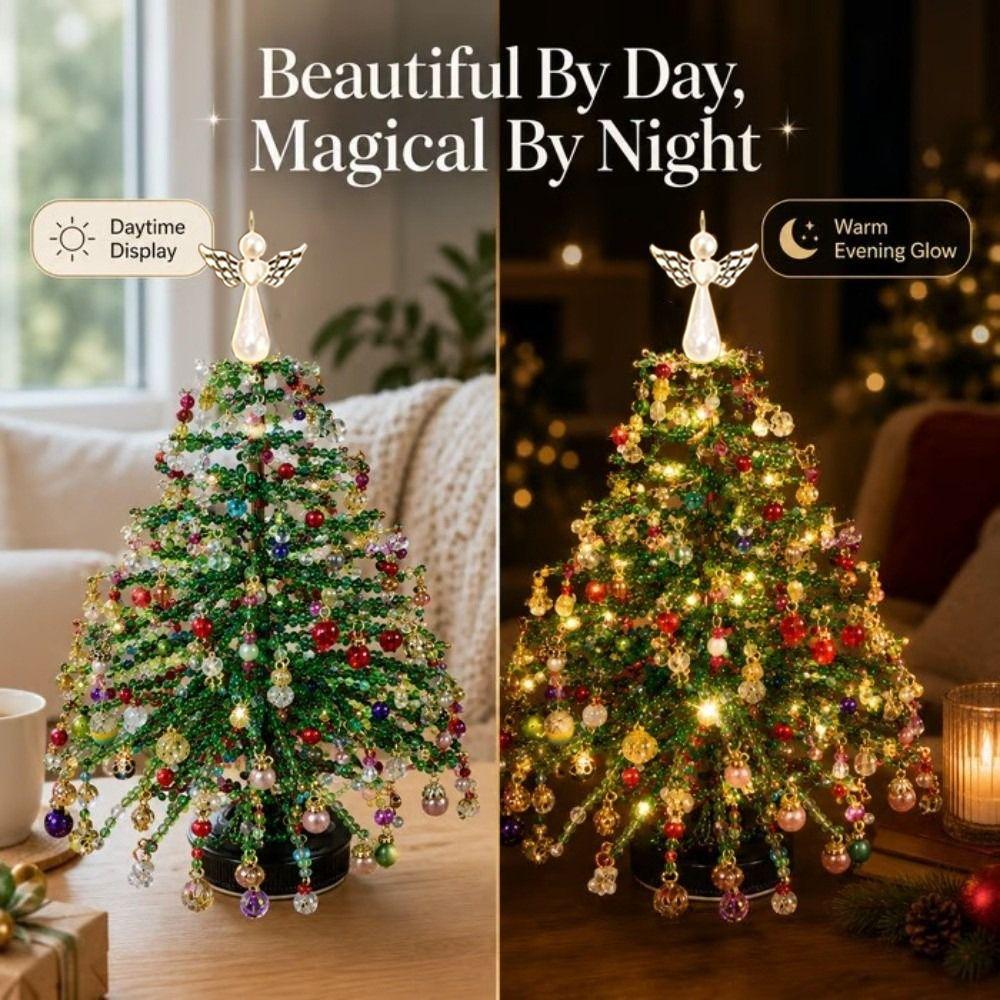 Handmade DIY Beaded Christmas Tree Kit with Light Up Colorful Halloween Tree Making Kit Sparkling Crystal Bead