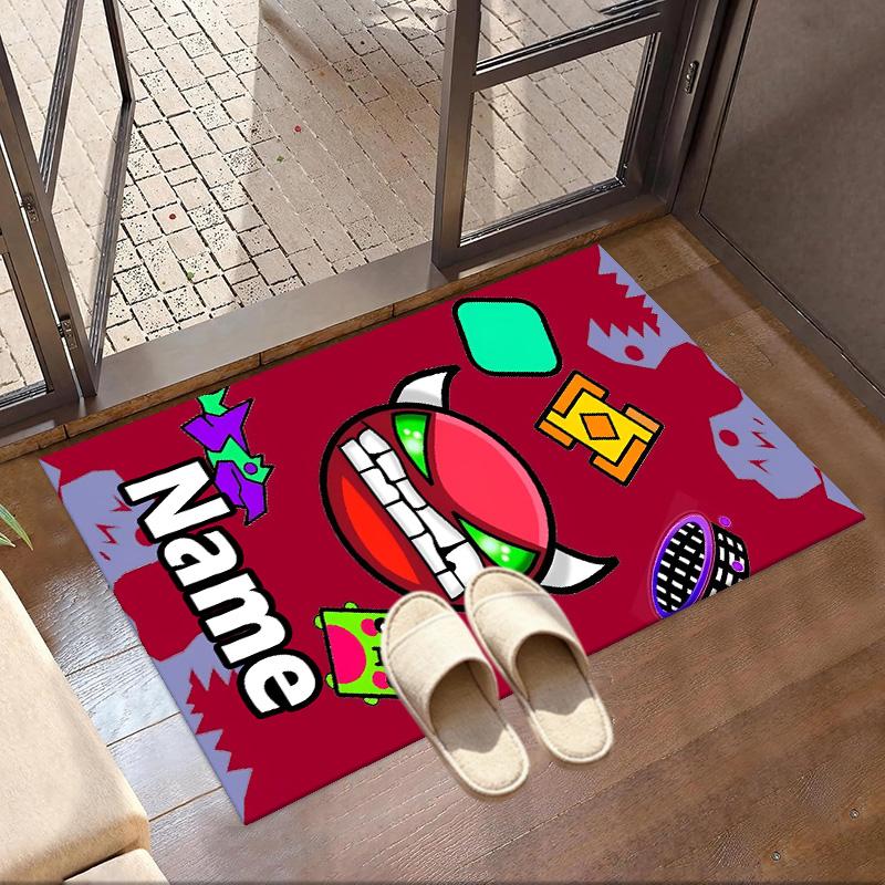 Custom Name Personalized Geometry Dash Print Carpet, Versatile Home Decor Rug, for Playroom, Apartment, Balcony, Entryway, Hallway Gift