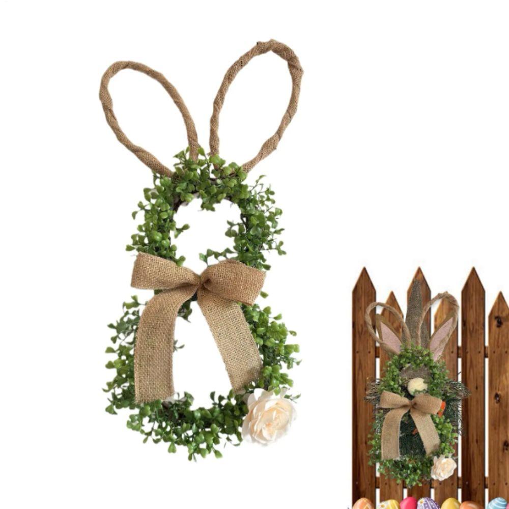 19.6 Inch Easter Bunny Decor With Flower Front Door Wreath Bunny Shape Wreath  Home Indoor