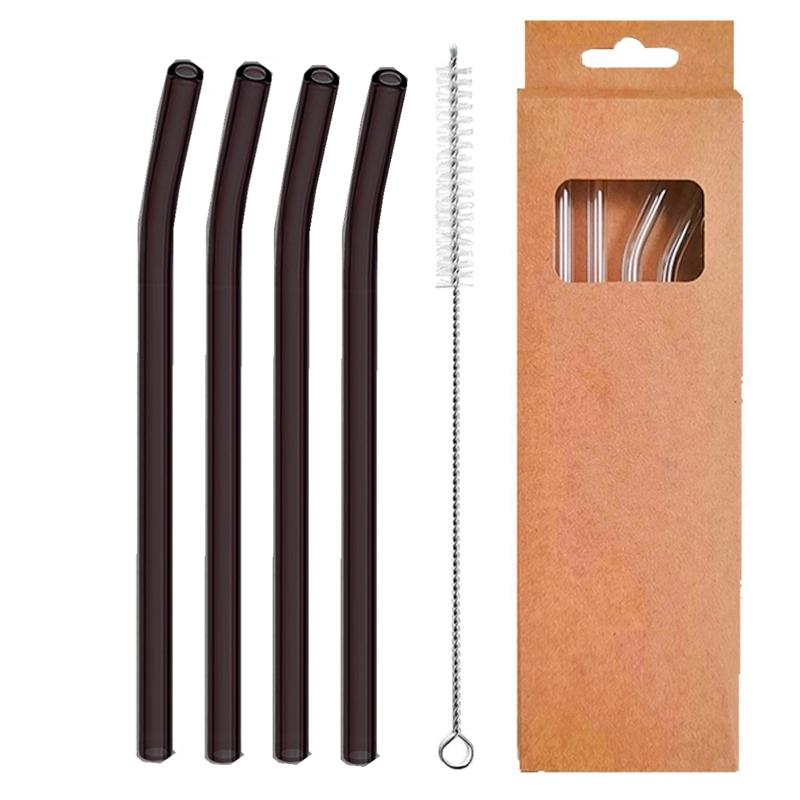 4 Pcs Reusable Glass Straws 8mm Straight Bent Glass Drinking Straws Eco Friendly Cocktail Straws for Beverages Milk Coffee