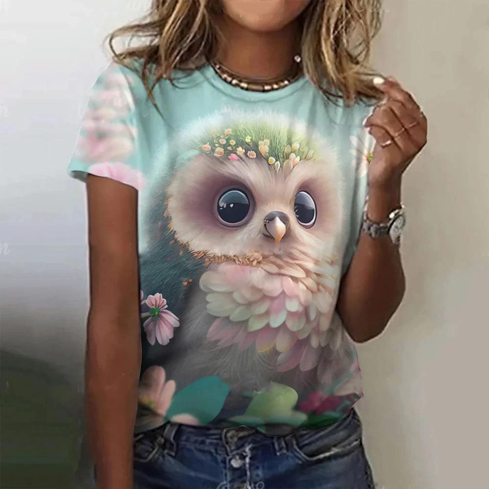 Summer New Animal Owl Pattern 3D Print T-Shirts Women Short Sleeve O-Neck Casual Tees Female Clothin