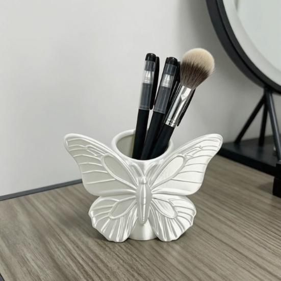 Yousheng 3D Printed Butterfly Pen Holder, Embossed Desk Organizer for Pencils Makeup Brushes, Large Capacity Storage Box for Home Office Decor