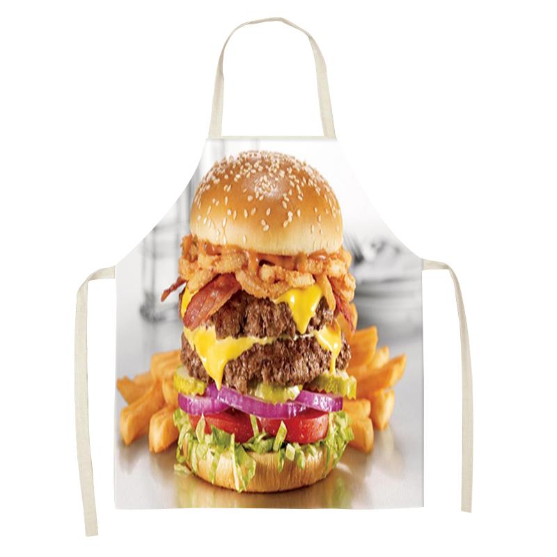 Restaurant Kitchen Cooking Baking Apron Pizza Burger Printed Kitchen Apron Women's Linen Home Cleaning Apron 47X38CM 68X55CM