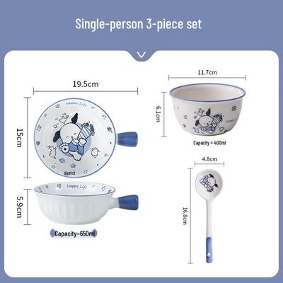 Pochacco Cartoon Ceramic 3-Piece Tableware Set