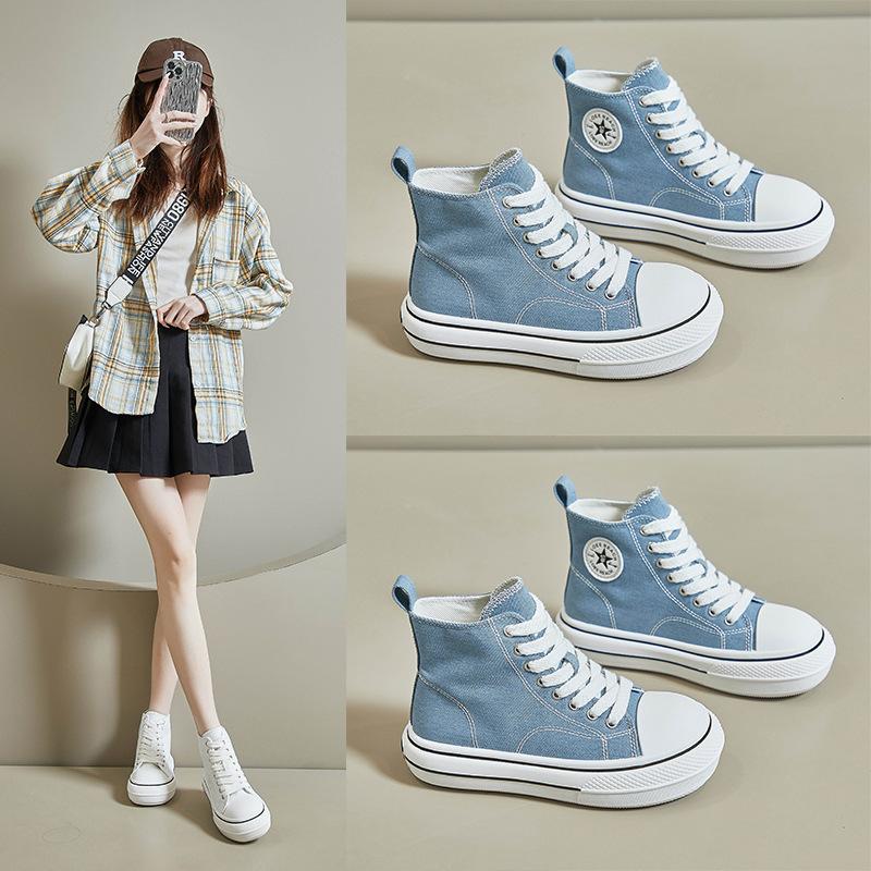 Plátěné tenisky na platformě pro ženy Šněrovací běžecká vycházková obuv Tenisky Ležérní Prodyšné tenisky Nazouváky Lehké vysoké plátěné boty