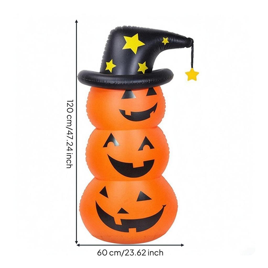 Inflatable Pumpkin Stack with Witch Hat Self-Righting for Entryway, Party Areas