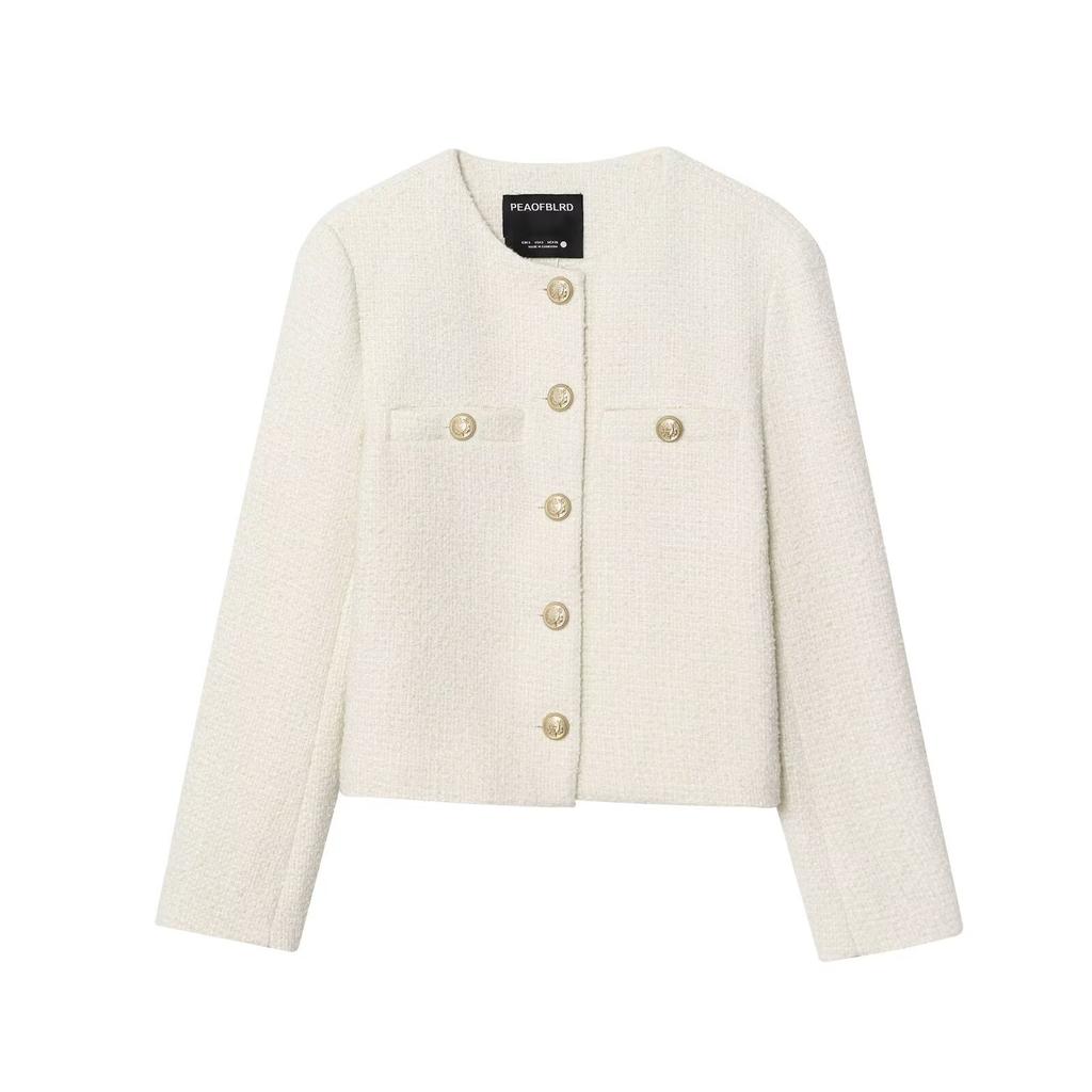 Women'S Fashion Casual French Fragrant Metal Buckle Tweed Jacket