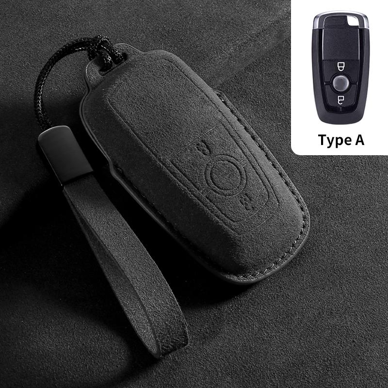 Genuine Leather Auto Key Fob Cover Fit For Ford Fusion Mustang Explorer F150 F250 F350 Ecosport Edge S-Max Ranger Lincoln Mondeo Key Ring Accessoy