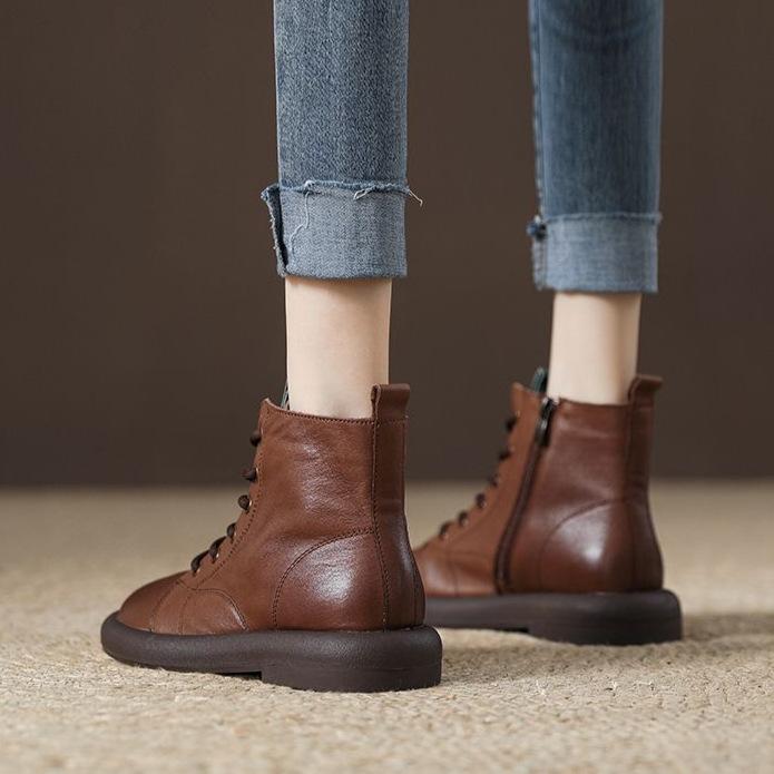 Korean version of retro Martin boots women's 2025 autumn and winter new velvet boots women's British style versatile soft-soled soft-faced short boots