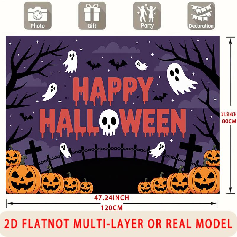 Party Backdrop Halloween Flat Spooky Gothic Skull Pumpkin Birthdays Showers Weddings Photo Booth Decor Front Door Decor