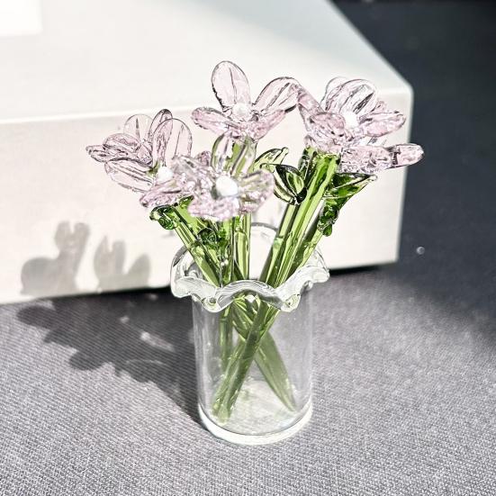 1 Set Glass Flower Bouquet with Vase Hand-Blown Mini Flower Decoration Home Living Room Handmade Simulation Floral Ornament with Stem