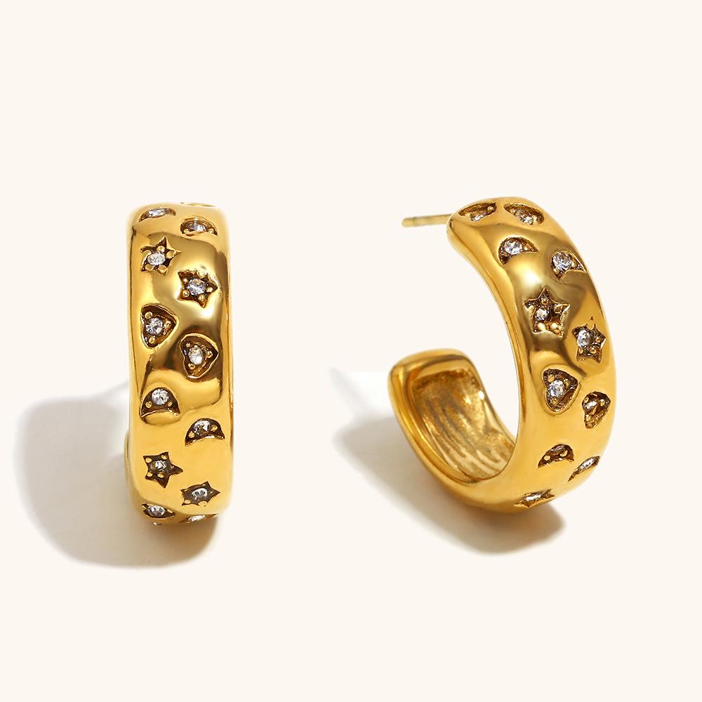 Elegant 18K Gold-Plated Cross Star Moon Zircon Earrings - High-Class, Creative Design