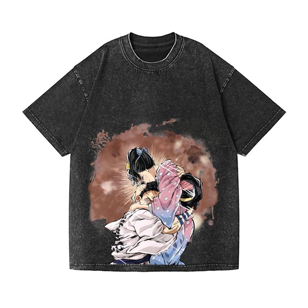 

Demon Slayer Akaza Vintage Wash Design T-Shirt Streetwear Is Suitable for Both Summer Men and Women S