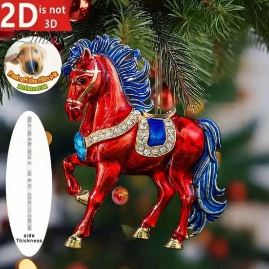 Fade-resistant Horse Pendant 2Pcs 2D Acrylic Animal Charm Christmas Wall Art Accessory Tree Door Window Hanging Ornament Automotive Decoration