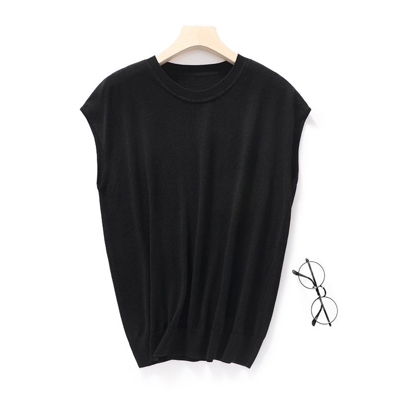 Round Neck Sleeveless Wool Knitted Short-sleeved Spring and Autumn New Loose and Slim Simple Casual Knitted Women's Top